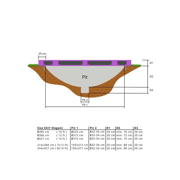EXIT Elegant nedgravet trampolin ø305cm med Economy sikkerhedsnet - lilla