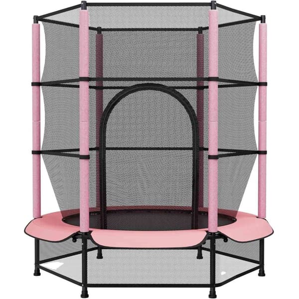 Mini Trampolin för Småbarn, Säker Design med Nät, Lätt Montering,Rosa