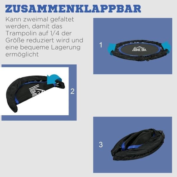 Rootz Fitness Trampolin - Træningsrebounder - Mini Trampolin - Stålramme - 102cm x 99-123cm - Sort+Blå