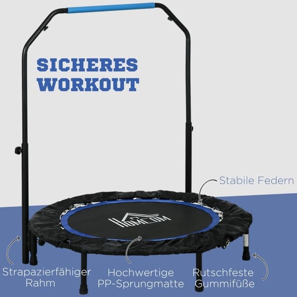 Rootz Fitness Trampolin - Træningsrebounder - Mini Trampolin - Stålramme - 102cm x 99-123cm - Sort+Blå