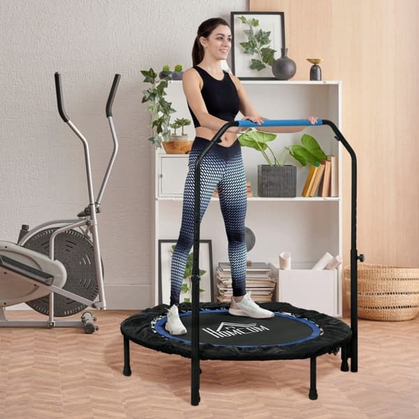 Rootz Fitness Trampolin - Træningsrebounder - Mini Trampolin - Stålramme - 102cm x 99-123cm - Sort+Blå