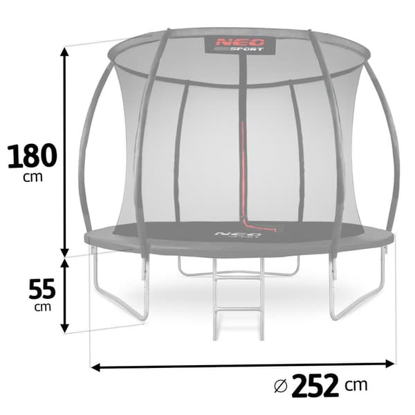 Profilerad trädgårdstrampolin 8ft/252cm med Neo-Sport internt nät