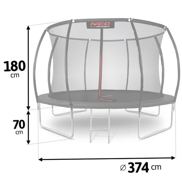 Profilerad trädgårdstrampolin 12ft/374cm med Neo-Sport internt nät