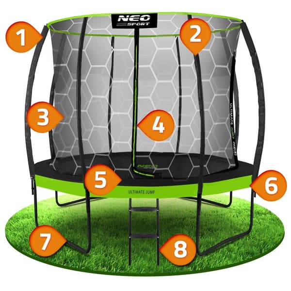 Profileret havetrampolin 8ft/252cm med Neo-Sport internt net