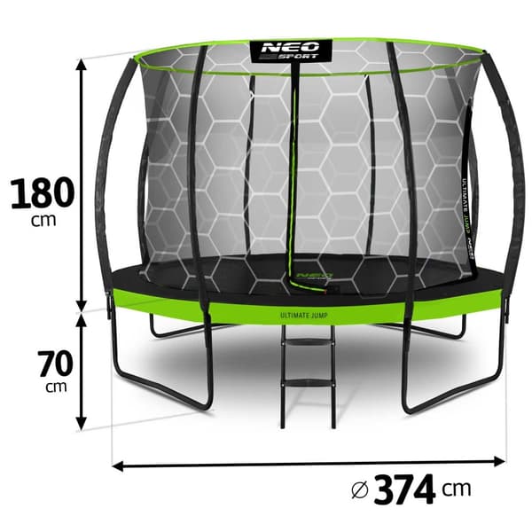 Profilerad trädgårdstrampolin 12ft/374cm med Neo-Sport internt nät
