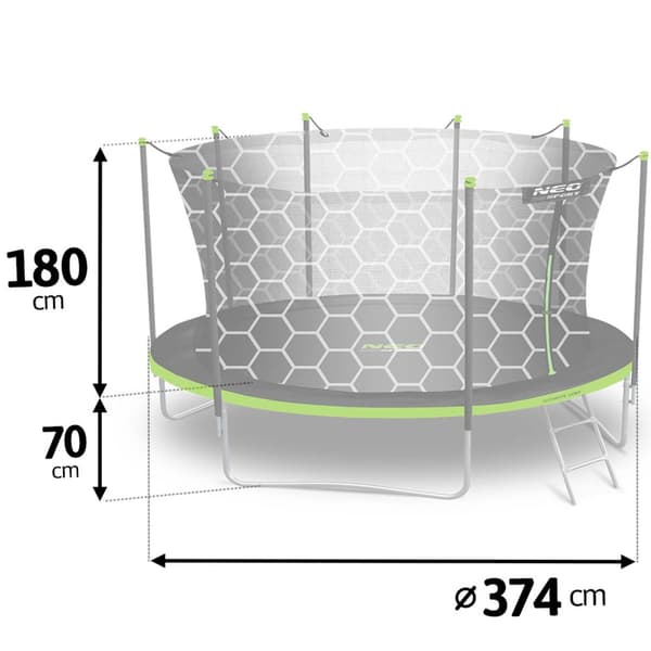 Puutarhatrampoliini 12ft/374cm sisäverkolla ja tikkailla Neo-Sport