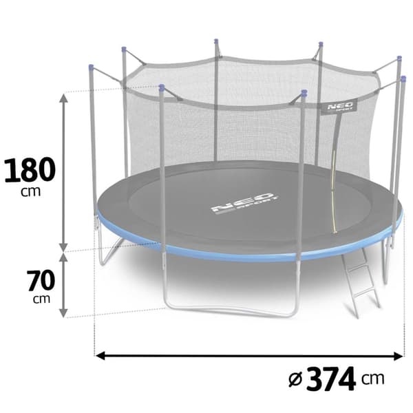 Havetrampolin 12ft/374cm med indvendigt net og stige Neo-Sport
