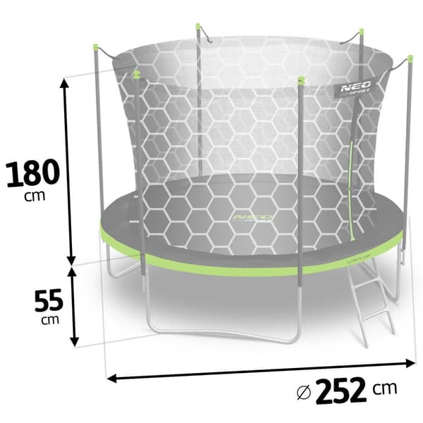 8ft/252cm trädgårdstrampolin med innernät och Neo-Sport stege