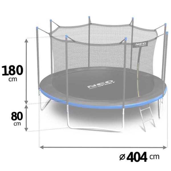 Havetrampolin 13ft/404cm med indvendigt net og stige Neo-Sport