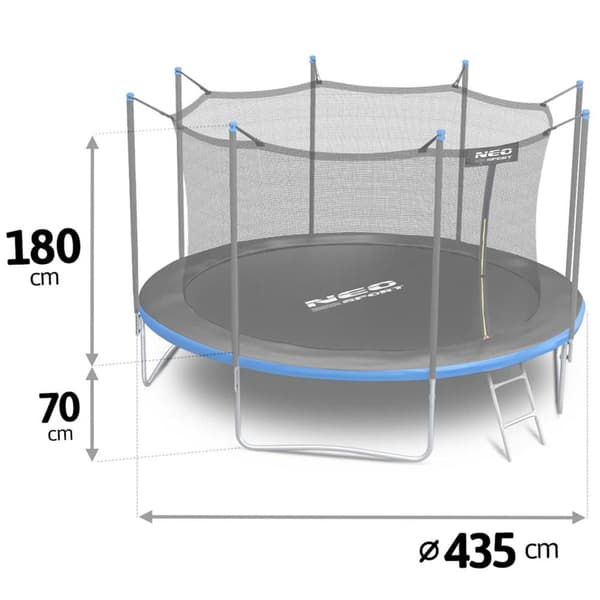 Puutarhatrampoliini 14ft/435cm sisäverkolla ja tikkailla Neo-Sport