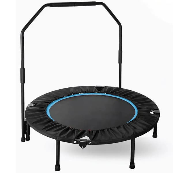 Fitness Trampolin, Støjsvag Gummikabelophæng, Højdejusterbart Styr,Sort og Blå
