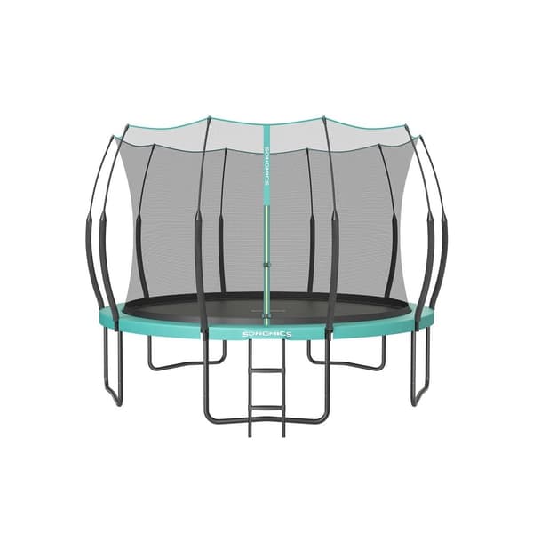 Rootz 12 fod trampolin med lynlås - Havblå farve - Galvaniseret stålramme - PVC kantbetræk - Glasfiberstænger - 366 cm x 270 cm x 90 cm
