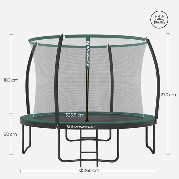 Trampolin - Round Garden Trampoline - Med sikkerhedsnet - Grøn/sort