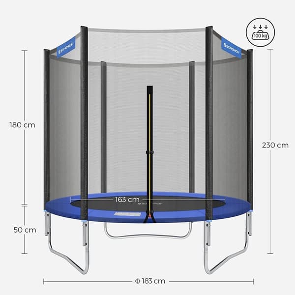 Trampolin - Ø 183 cm - med sikkerhedsnet og trapper - blå