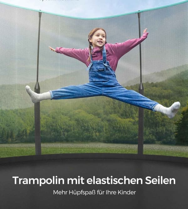 Rootz Sikkerhedsnet Trampolin 305cm - Havblå - Galvaniseret stålramme - Tyk polstring - Glasfiberstænger - 305cm x 256cm x 76cm