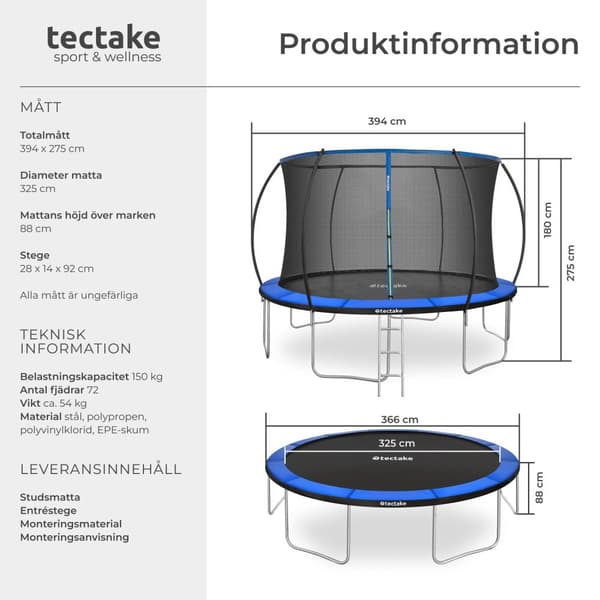 Studsmatta Jumpy med skyddsnät - 366 cm