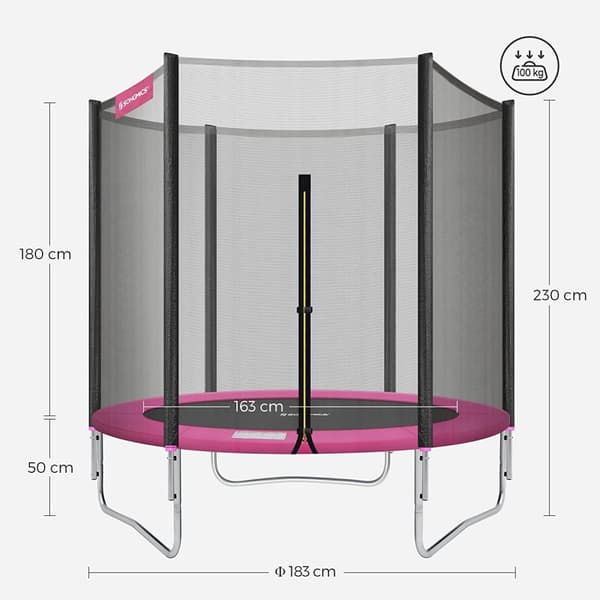 Trampolin - Ø 183 cm - med sikkerhedsnet og trapper - lyserød