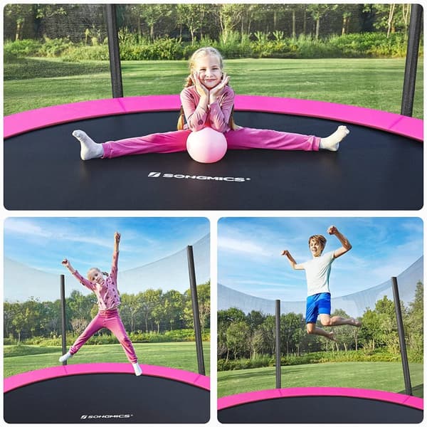 Trampolin - Ø 183 cm - med sikkerhedsnet og trapper - lyserød