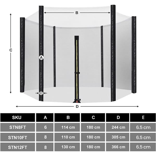 Rootz Trampolin Säkerhetsnät - Kapslingsnät - Vadderad stoppning - UV-beständig - 305 cm Diameter
