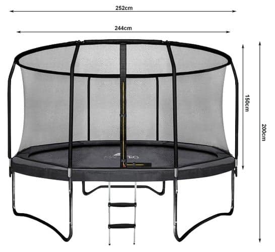 244cm Børnetrampolin med Sikkerhedsnet & Stige, Holdbart Udendørs Legetøj til 3+ År