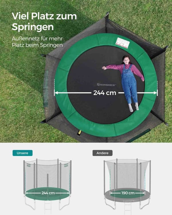 Trampoliini - Ø 244 cm - turvaverkko - tummanvihreä - ulkopuolelle/puutarhaan