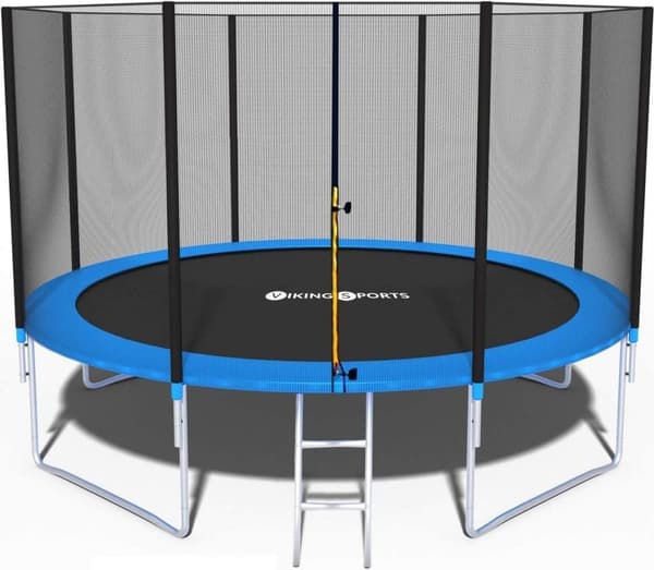 374cm Blå Fitness Trampolin med Sikkerhedsnet & Stige for Sportslige Personer