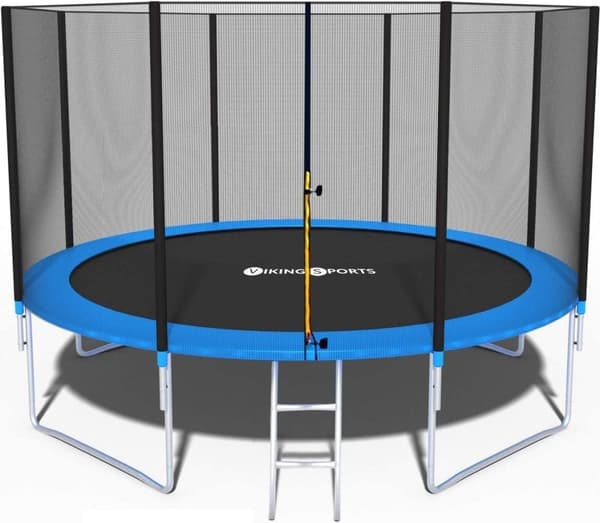 366cm Familie Trampolin med Sikkerhedsnet, 150kg Kapacitet, Blå & Sort Design