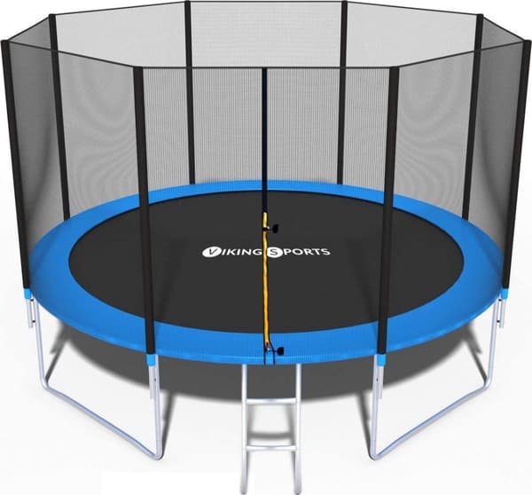 Stor 374cm Blå Familie Trampolin med Sikkerhedsnet & Stige, 150kg Kapacitet