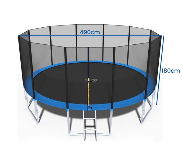 490cm Blå & Sort Familie Trampolin med Sikkerhedsnet & Stige, GS Certificeret