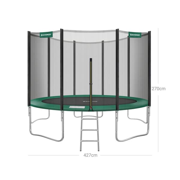 Trampolin - Ø 427 cm - Garden Trampoline - Med net og trapper - Grøn