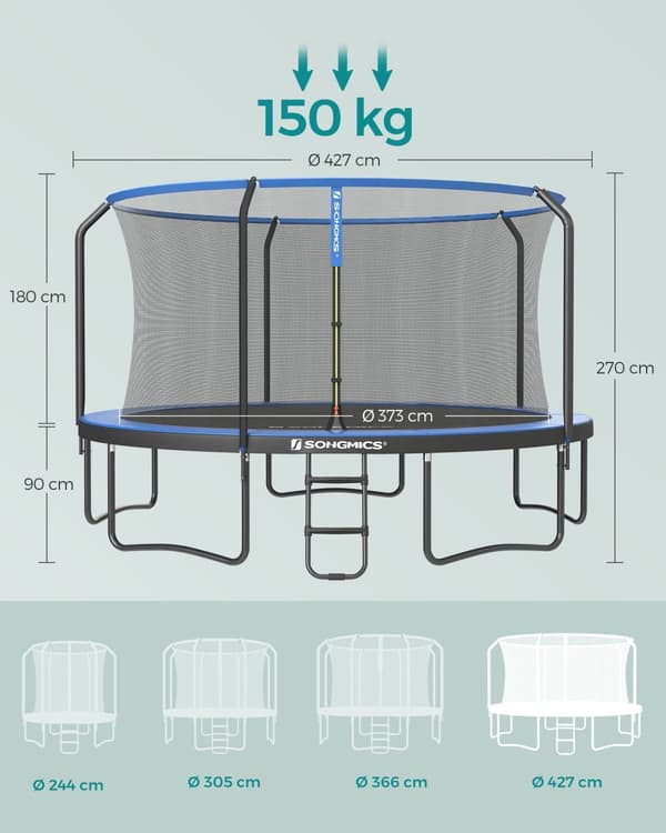 Trampolin - Ø 427 cm - med säkerhetsnät och stege