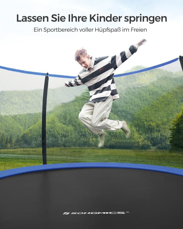 Trampoline Ø 427 cm-med internt netværks-sort-blå