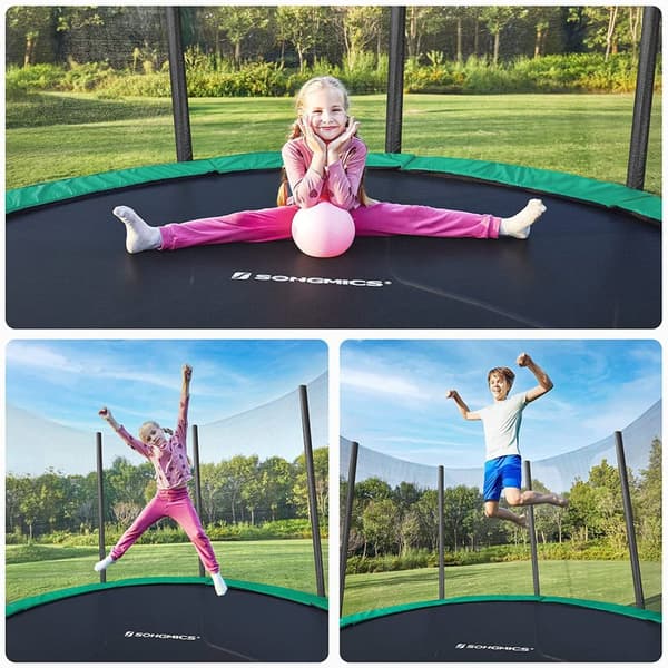 Trampolin - Ø 366 cm - Round Garden Trampoline - Med sikkerhedsnet og stige - sort / grøn