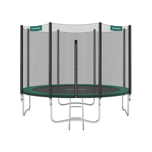 Trampolin - Ø 366 cm - Round Garden Trampoline - Med sikkerhedsnet og stige - sort / grøn