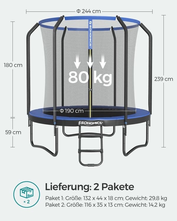 Trampolin - Ø 244 cm - med sikkerhedsnet