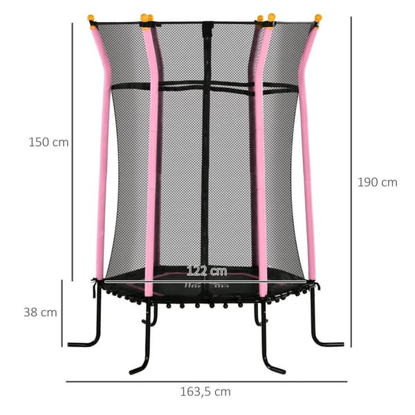 Rootz Children's Trampoline - Barn Bouncer - Jumping Mat - Safety Net - Ø163,5 cm x 190 cm - Stålram - vadderad - max belastning 50 kg