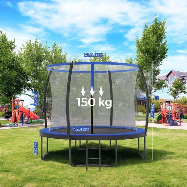 Trampoliini 305 cm - puutarhatrampoliini turvaverkolla ja kaarevilla sauvoilla