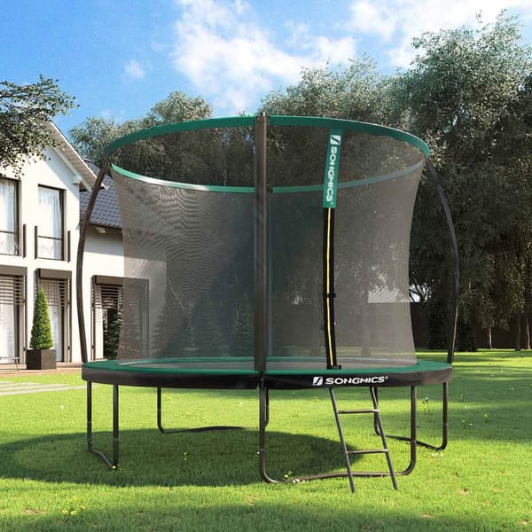 Trampolin - Ø 305 cm - Garden Trampoline med sikkerhedsnet og trapper - Grøn