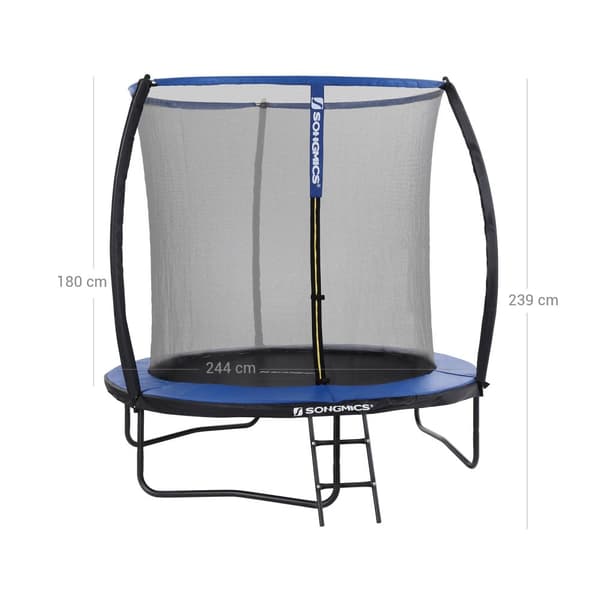 Trampolin - trädgårdstrampolin med säkerhetsnät och trappor - Ø 244 cm - blå