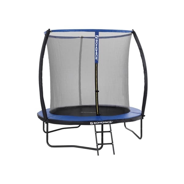 Trampolin - trädgårdstrampolin med säkerhetsnät och trappor - Ø 244 cm - blå