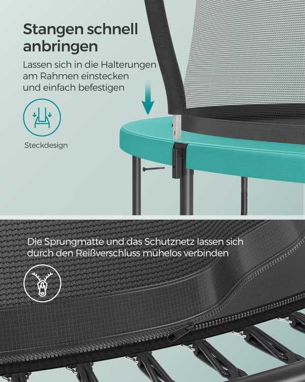 Trampolin, SONGMICS Fjederløs, Ø 366 cm, Havblå.