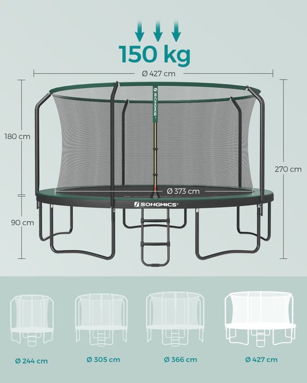Trampoliini, SONGMICS, 366 cm, Musta-Tummanvihreä
