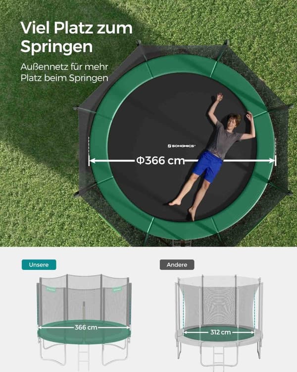 Havetrampolin, SONGMICS, 366x270 cm, Sort, Mørkegrøn