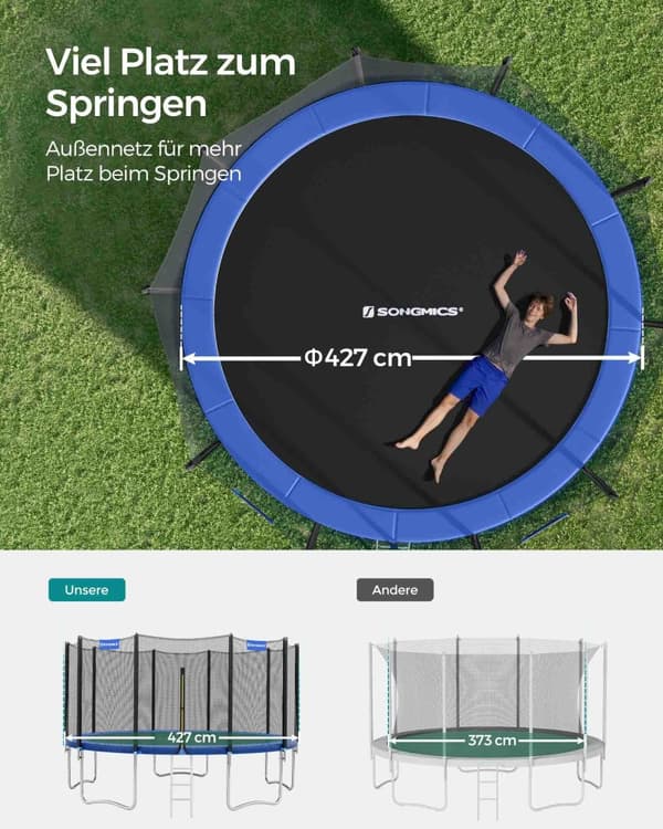Havetrampolin, SONGMICS, 427x270 cm, Sort, Blå