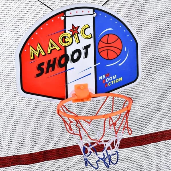 Trampolin til børn, 164x140 cm, Rød havetrampolin, 45 kg, med basketballkurv og sikkerhedsnet