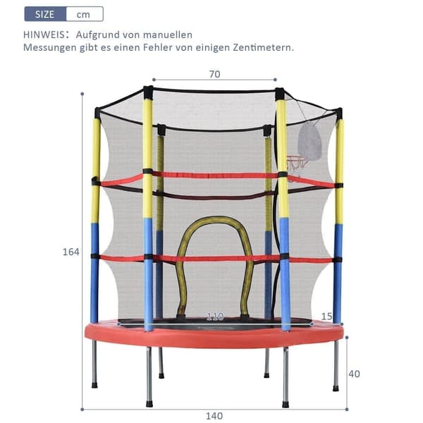 Trampolin til børn, 164x140 cm, Rød havetrampolin, 45 kg, med basketballkurv og sikkerhedsnet