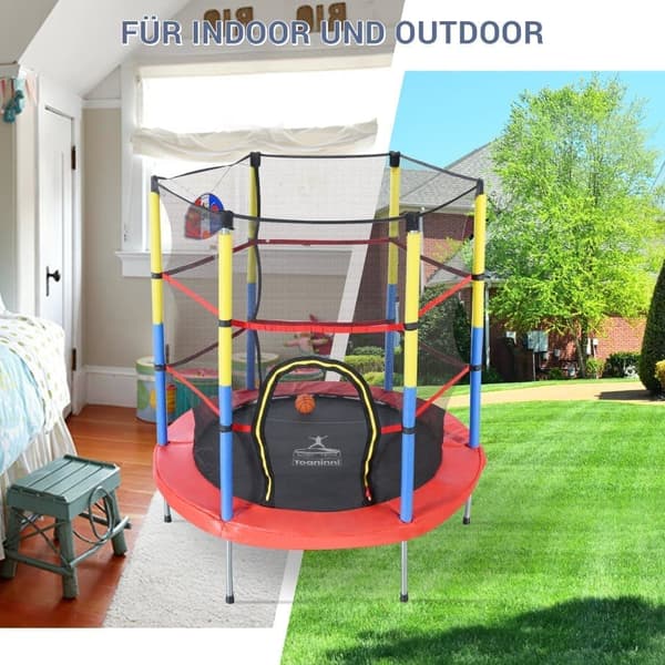 Trampolin til børn, 164x140 cm, Rød havetrampolin, 45 kg, med basketballkurv og sikkerhedsnet