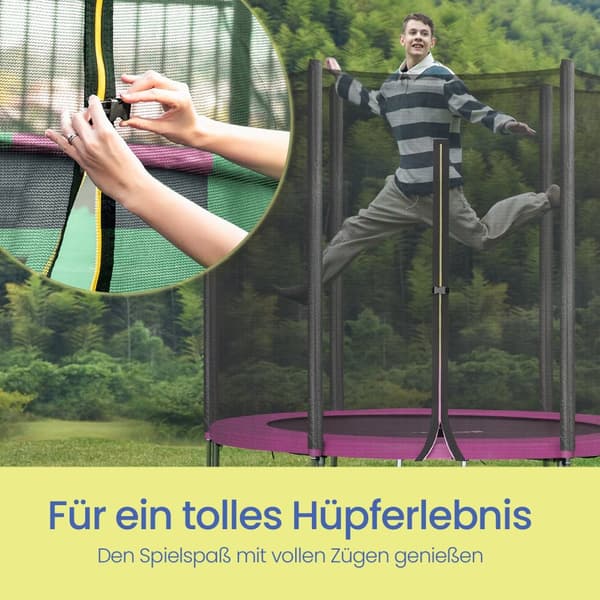 Studsmatta, 305 cm Trampolin för trädgården, 180 cm höga raka stolpar, Stålram, Blå, Rosa
