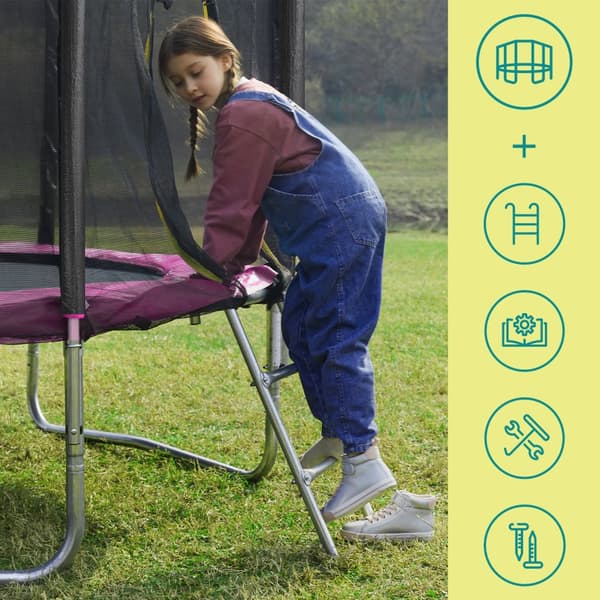 Studsmatta, 305 cm Trampolin för trädgården, 180 cm höga raka stolpar, Stålram, Blå, Rosa