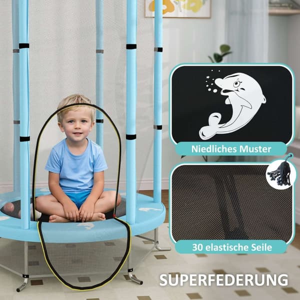 Rootzin lasten trampoliini turvaverkko - Kids Jumping Lelu - Sisätilojen ulkona pomppi - 30 joustavaa köysiä - Ø140cm x 190cm